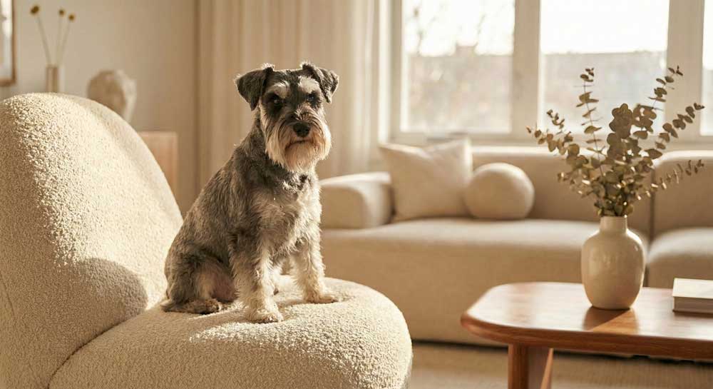 Photos of Your Dog for Rehoming: Capturing the SDA Boutique Standard 11 Mini Schnauzer sitting on a chair