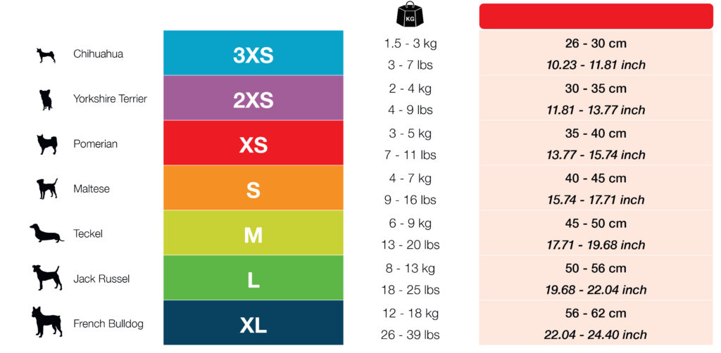 curli All Harness Size Charts 1