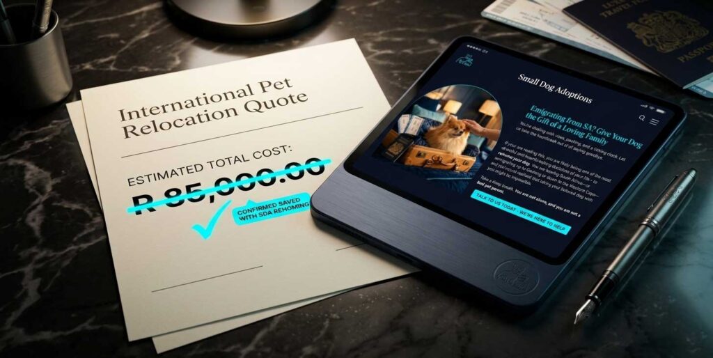 Compare international pet relocation costs South Africa vs. safe small dog rehoming.